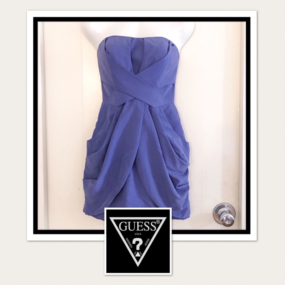 Strapless mini dress in dark lavender with pockets